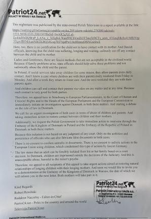 [VIDEO] Złożona przez PATRIOT24.NET petycja dot. łamania praw polskich dzieci i matek w Danii uznana za zasadną! Dziś o 15:30 w Parlamencie Europejskim w Brukseli debata na ten temat!